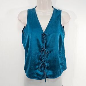 Vintage Victoria’s Secret Gold Label Teal Silk Lace-Up Tank Top Size Petite